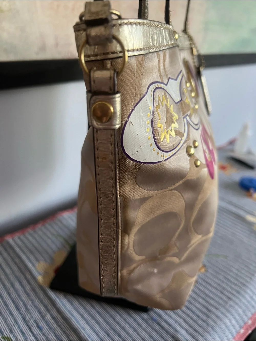 Coach 2011 Gold Signature Tote with Multicolor Graphic Accents - Picture 9 of 14